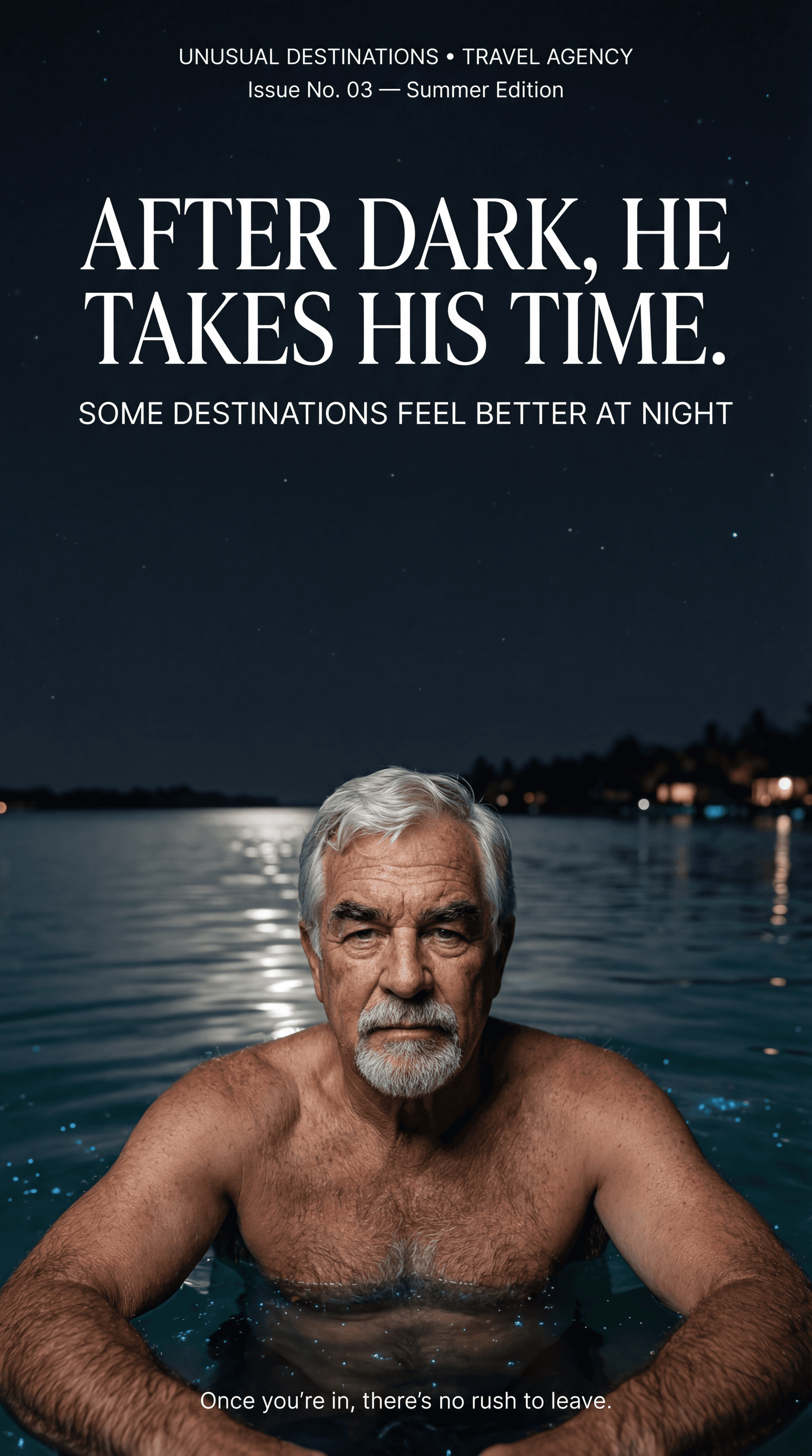 AI generated: ULTRA-REALISTIC PREMIUM TRAVEL AGENCY MAGAZINE COVER (vertical poster, 9:16).
High-end editorial nig...