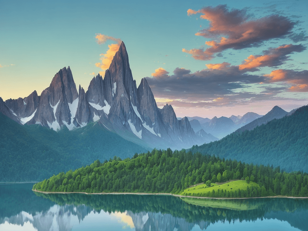 AI generated: The background of the image is a breathtaking sight, with a majestic lake that reflects the vibrant ...
