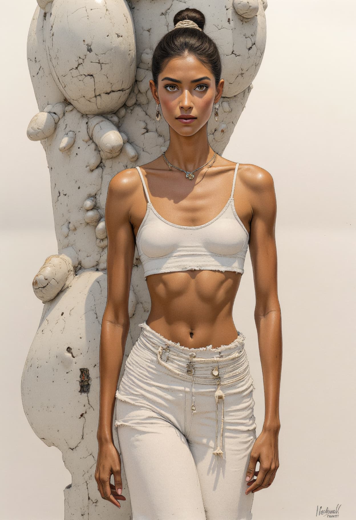 AI generated: Image Drawing deconstucivist Fashion of a 24 year old Herero-Chickasaw female elegant ballerina with...