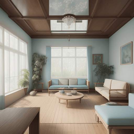 AI generated: High resolution photography interior design, dreamy sunken living room conversation pit, wooden floo...