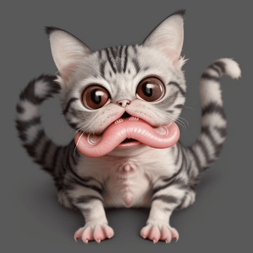 AI generated: A cute but ugly cat with a big tooth sticking out of its mouth and with big, round, affectionate eye...