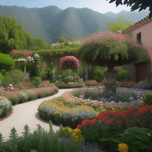 AI generated: jardin encantado con flores autoctonas de las montañas.