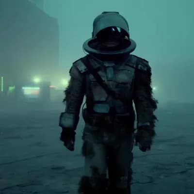 AI generated video: Fear the Poison of Unknowing. Epic cinematic dramatic dystopian futuristic scene