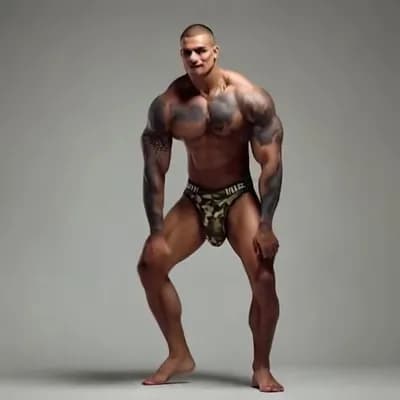 AI generated video: Squating down legs apart and resting forearms on knees