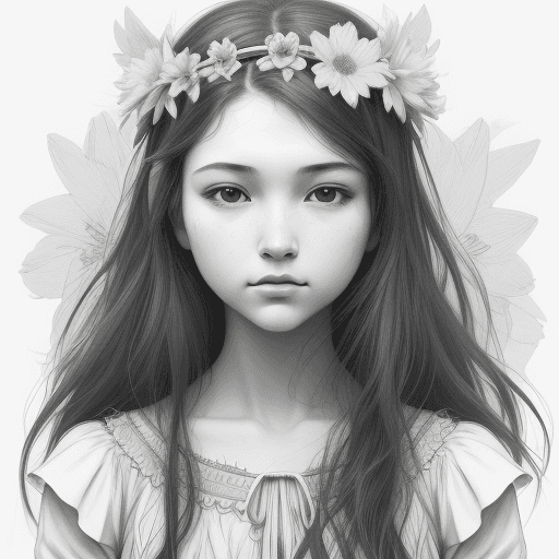 AI generated: drawing an artistic digital image of a girl that has flowers in the crown, in the style of frank cho...