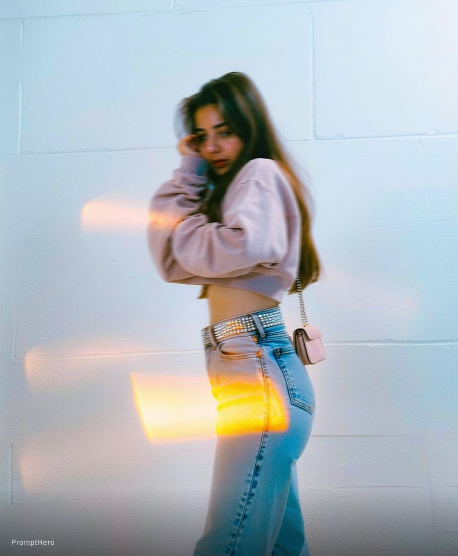 AI generated: a lo-fi 2015s-era, diagonally taken, low-quality iPhone photo of a 20-year-old baddie. The shot is i...