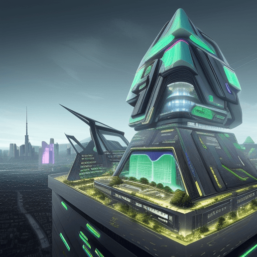AI generated: ville du futur cyber punk, hyper vegetalisé urbanisé autoroute et monument hi tech, nous voila