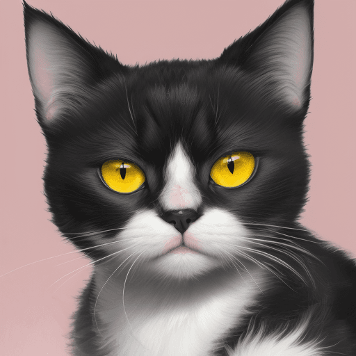 AI generated: artistic, oil painting art, black and white color cat face with a hitler mustache, emerald yellow ey...