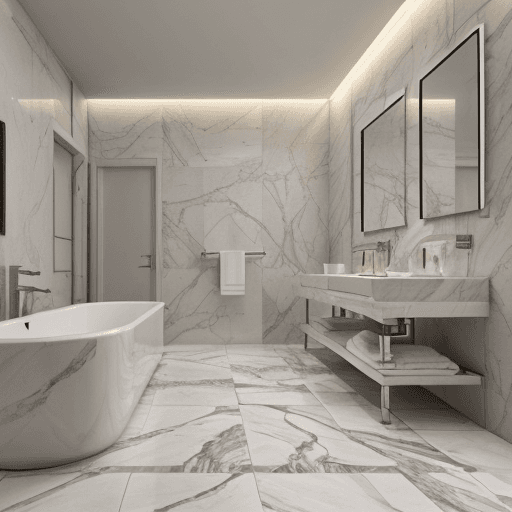 AI generated: photorealistic,8k,16k,front view,bathroom,modern,wc,marble floors,
