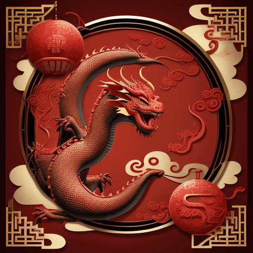 AI generated: Oriental, Year of the Dragon greeting card, red