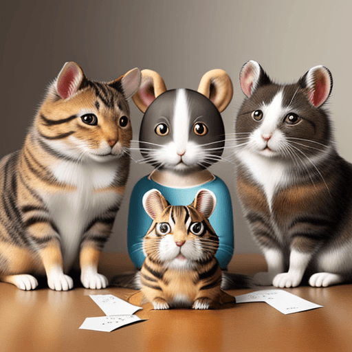 AI generated: create a picture with a cat, a dog and a hamster.