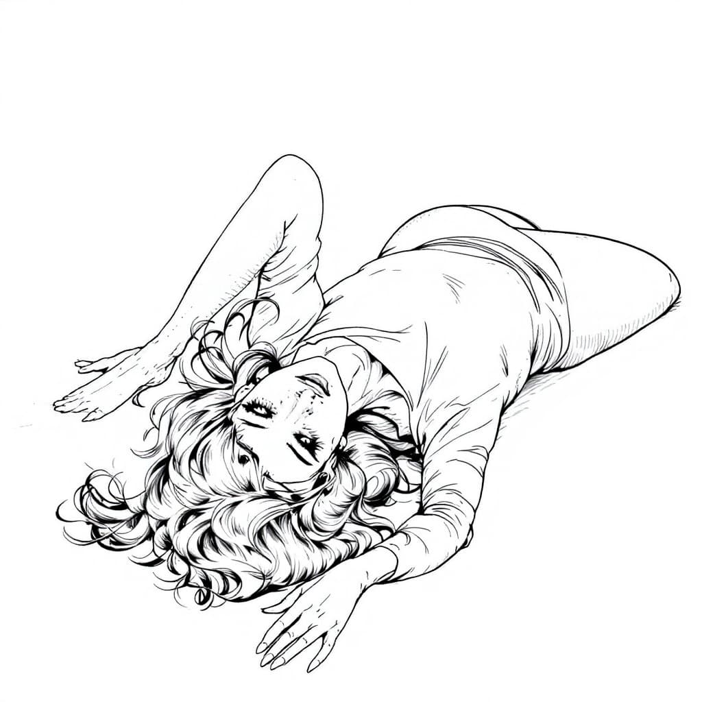 AI generated: A surreal, artistic illustration of a woman lying face down, her body gracefully positioned with her...