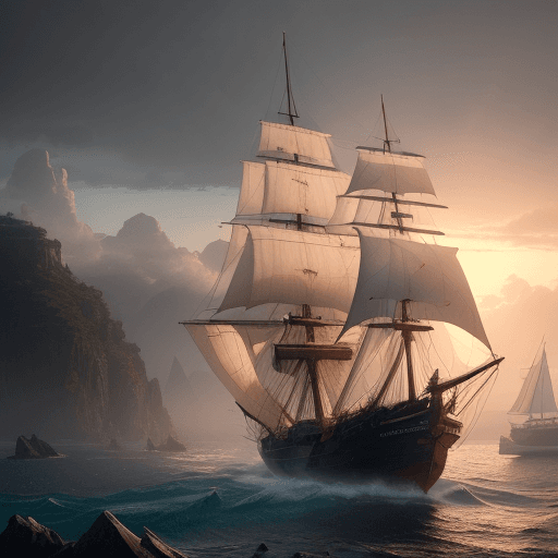 AI generated: Photo of a ultra realistic sailing ship, dramatic light, pale sunrise, cinematic lighting, battered,...