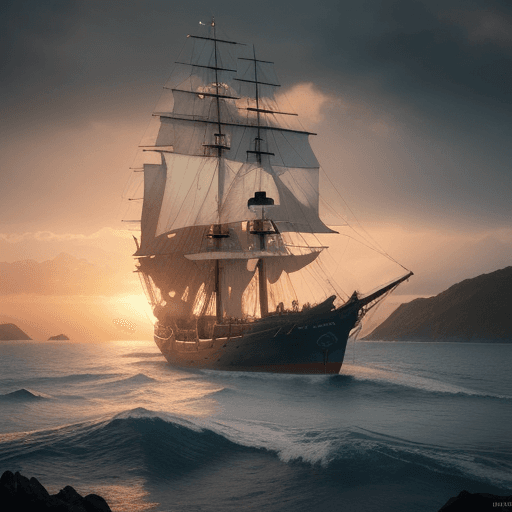 AI generated: Photo of a ultra realistic sailing ship, dramatic light, pale sunrise, cinematic lighting, battered,...