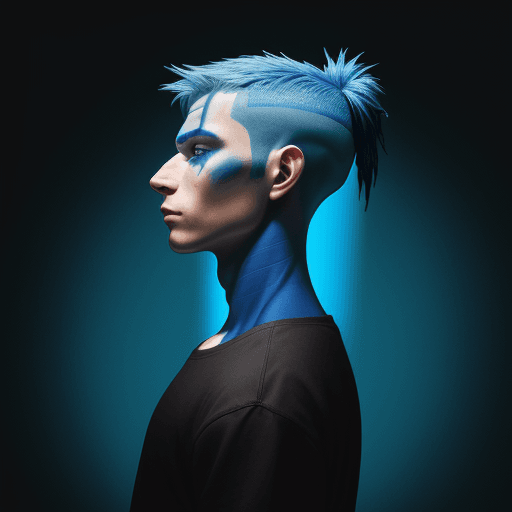 AI generated: left view of a human with blue back ground