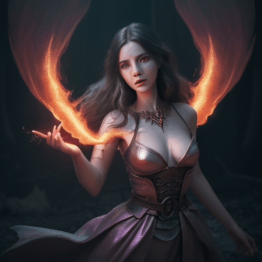 AI generated: modelshoot style, waist up, award winning digital art of a beautiful sorceress conjuring fire, fully...