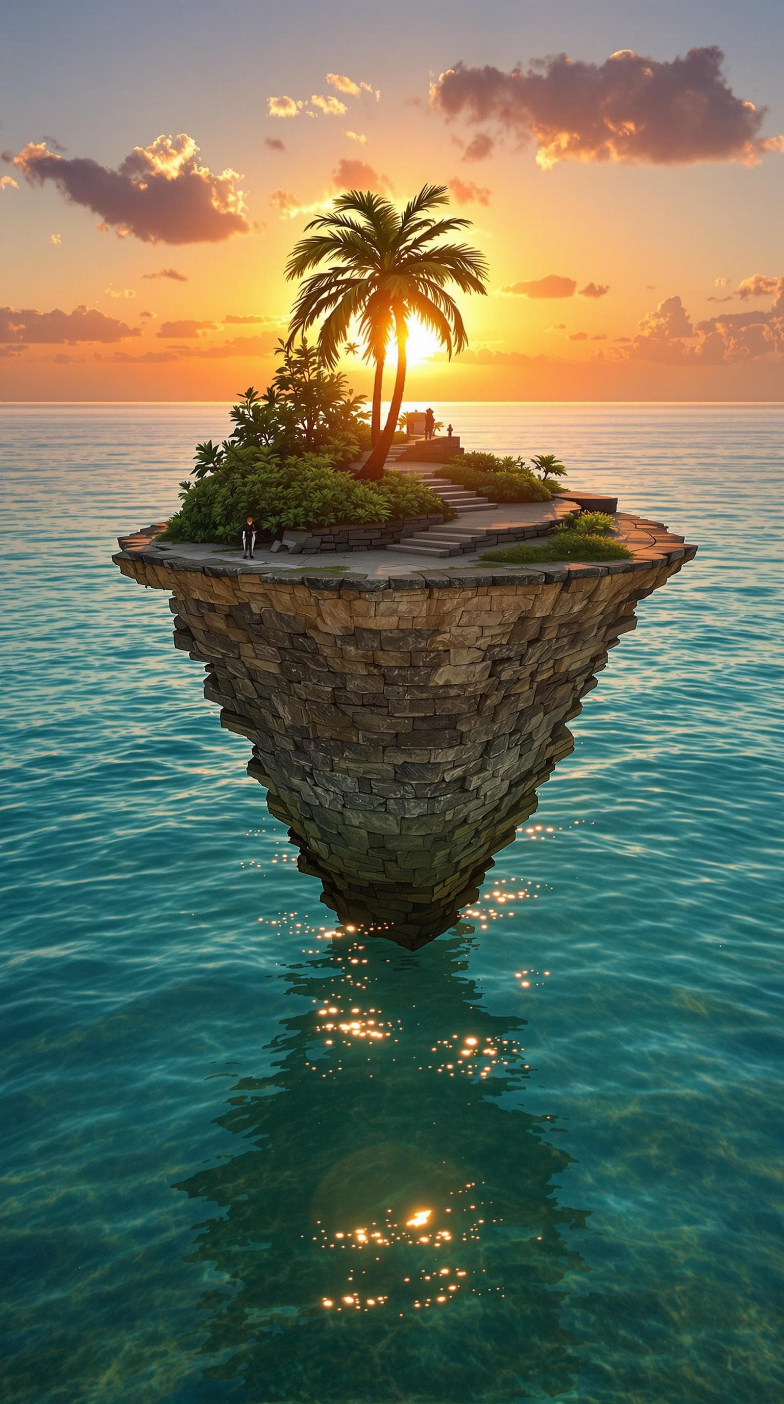 AI generated: a professional photo of a tiny island (masterpiece), (realistic), with a single palm tree, with a br...