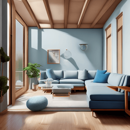 AI generated: High resolution photography interior design, dreamy sunken living room conversation pit, wooden floo...