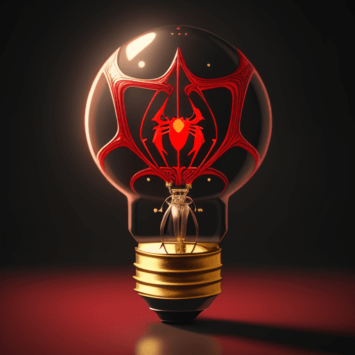 AI generated: Bulb on the table with the design and character of Spiderman The bulb is gold and Red dark, no water...