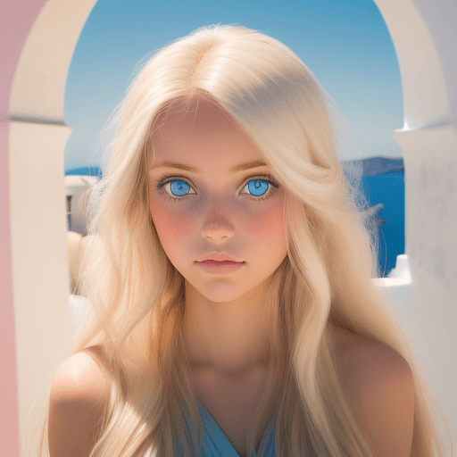 AI generated: Portrait photo of a pretty young lady with light blue eyes, (ombre:1.3) blonde pink long hair, indoo...