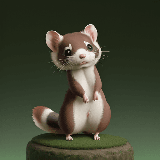AI generated: Pose of an anime ferret, cautious, by Production I.G, earthy color, max, V-ray, peaceful green backg...