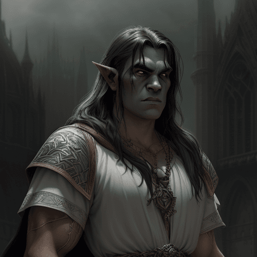 AI generated: A noble half-orc oracle, D&D, perfect eyes, full body character portrait, dark fantasy, detailed rea...