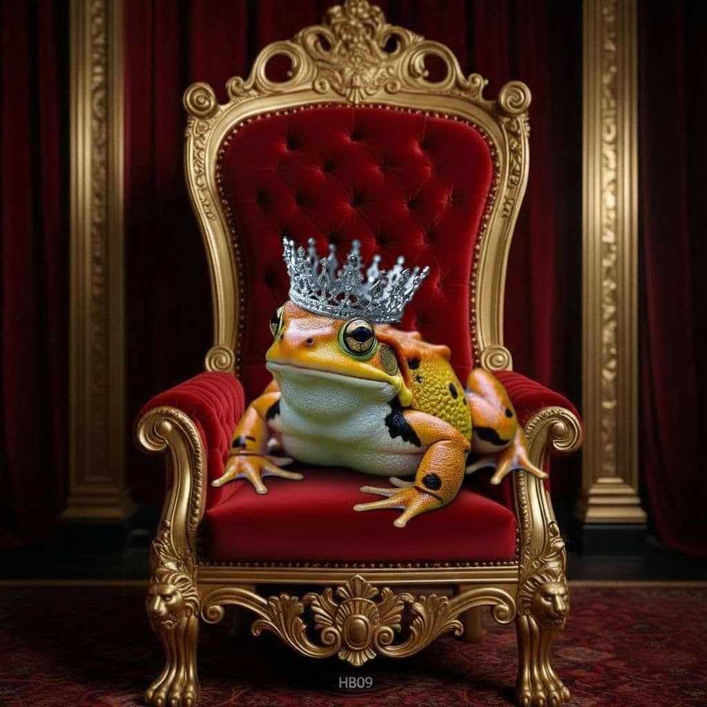 AI generated: on the throne.
With the discreet and very small watermark "HB09" at the bottom of the photo.