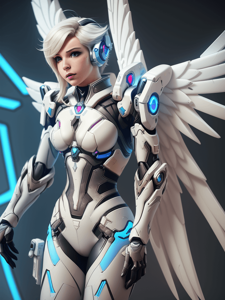 AI generated: there is a man in a futuristic suit with wings on his chest, overwatch echo, beautiful cyborg angel ...