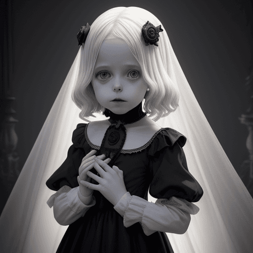 AI generated: image macabre, Une démoniaque créature ressemblant à une enfant, apparence monstrueuse avec un cœur ...
