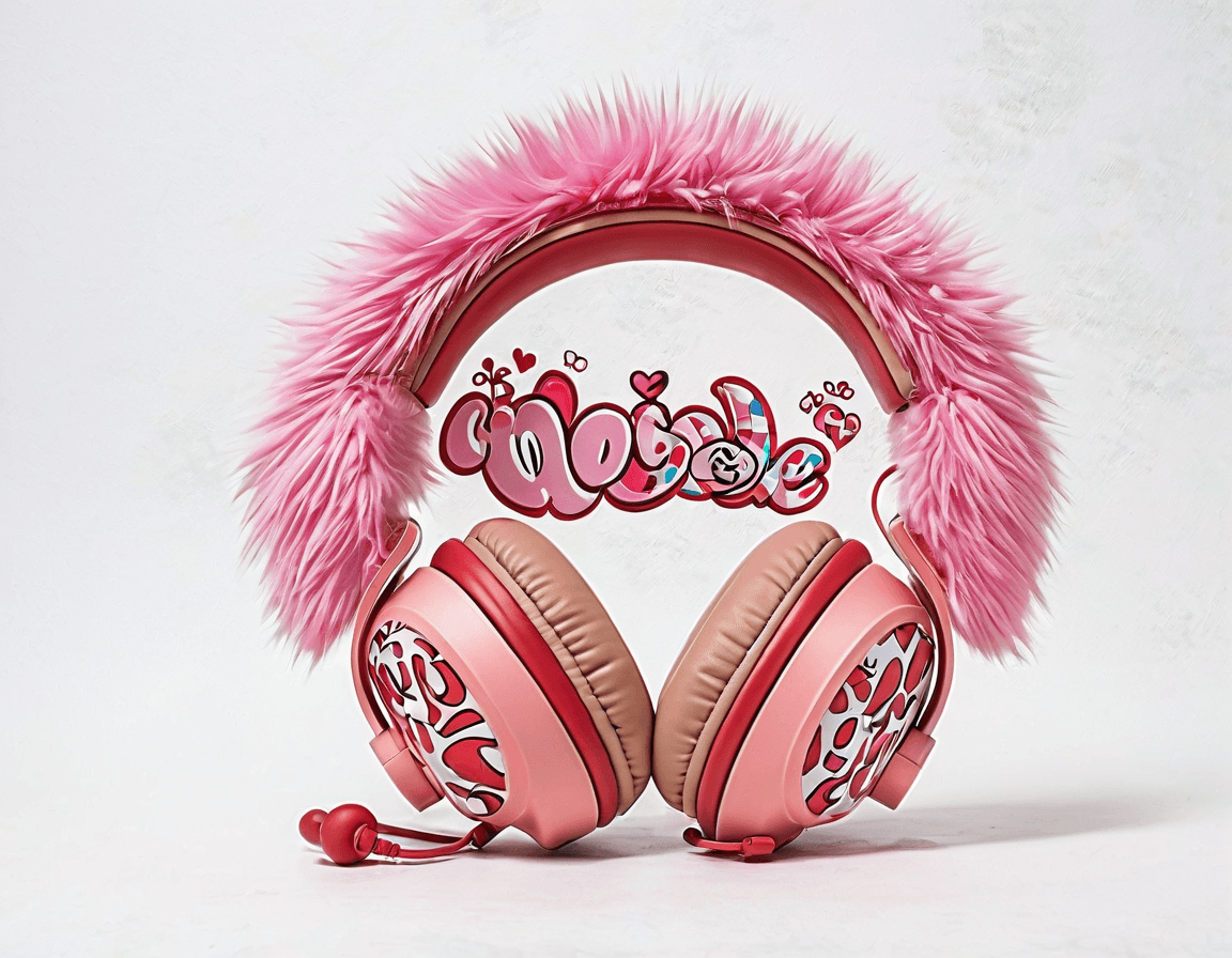 AI generated: A cute headphone, product photography, graffiti on background, fluffy design, street art, soft light
