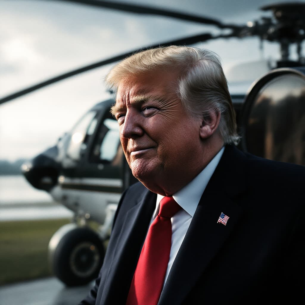 AI generated: Donald Trump in place of Richard Nixon in the iconic photo of Nixon leaving for the last time on his...