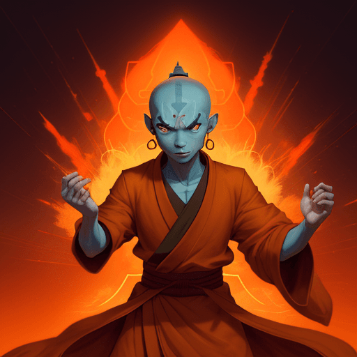 AI generated: avatar aang, the last airbender, in the style of furaffinity, orange robes, red, #vfxfriday, massurr...