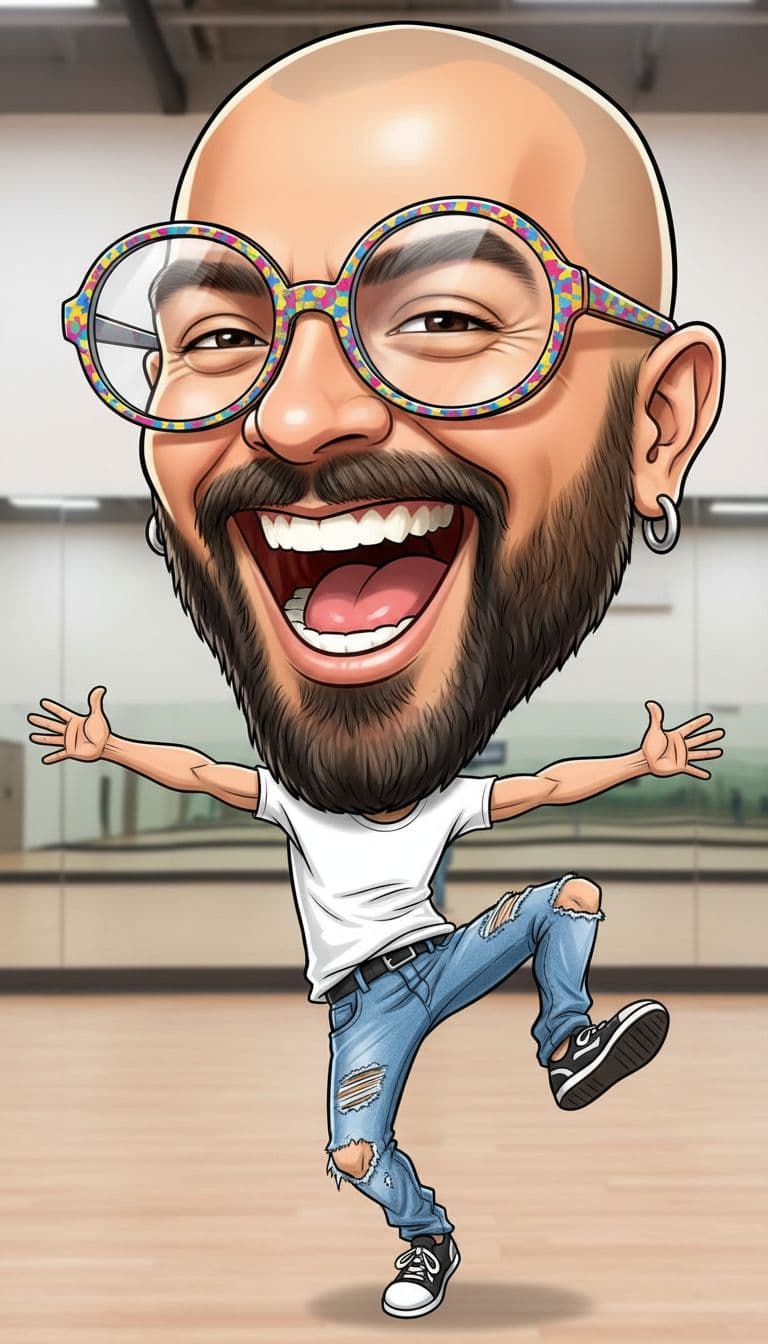AI generated: funny caricature, hip-hop dancer caricature, a stylish young man with a lean, toned physique (around...