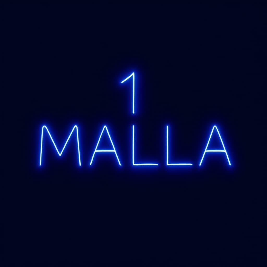 AI generated: escribir la palabra 1 MALLA  bioluminiscente color azul en letra mayuscula modo estetico minimalista...
