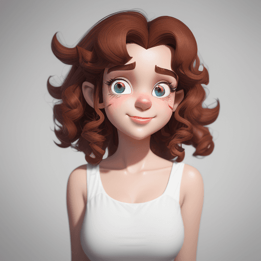 AI generated: a girl with shoulder-length curly hair and a white shirt, cinema4d rendered style, charming characte...