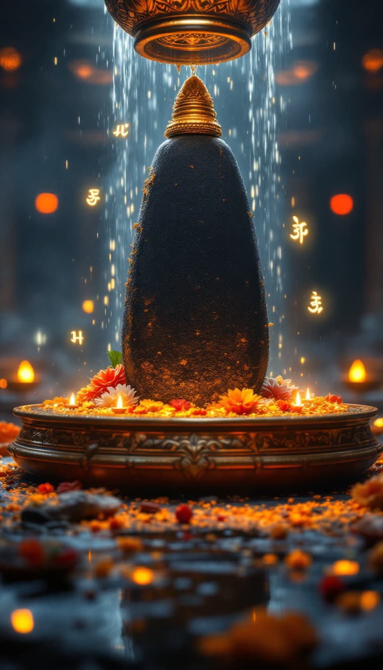 AI generated: 📌 Scene 4: Shiva Lingam – The Sacred Idol 🕉️🌊
Prompt:
"A mesmerizing close-up of a massive black ...