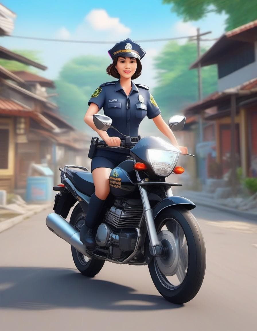 AI generated: real 3d illustration, anime, pixar style, funniest, (Indonesian police woman:2.4) (best illustration...