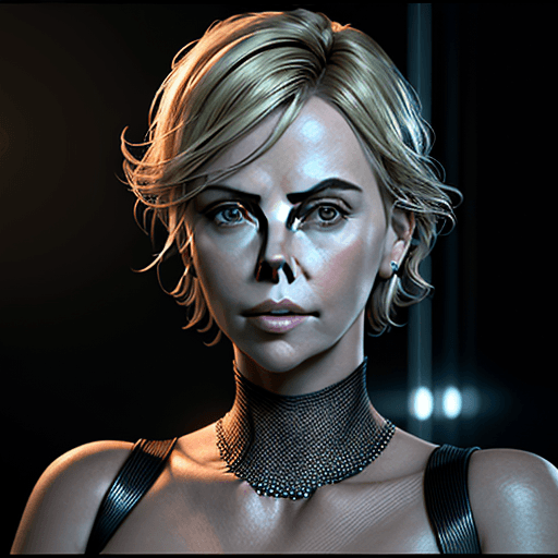 AI generated: Portrait of Charlize Theron, 8k, VFX, octane render, unreal engine 5, Diffraction Grading, Ray Traci...