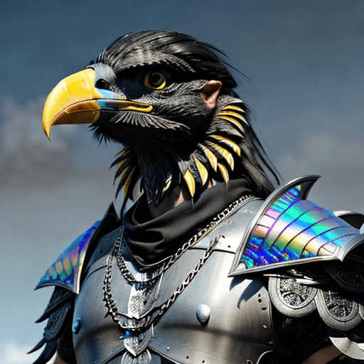 AI generated: ultra realistic photo, fantasy character portrait, male black feather anamorphic hawk face!, hyper r...