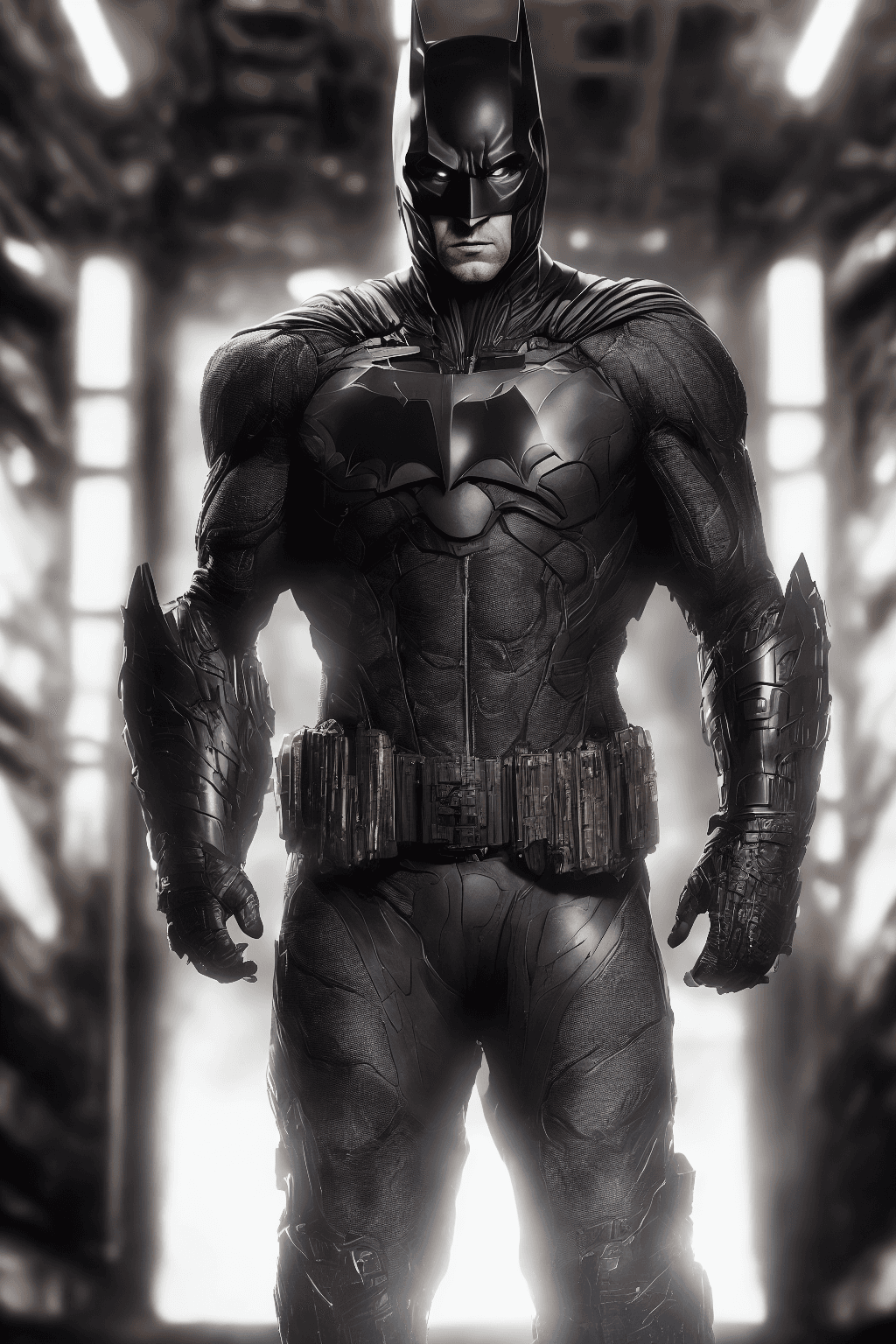 AI generated: batman full body portrait, alien black operative spy suit, robot, a stock photo, cinematic lighting,...