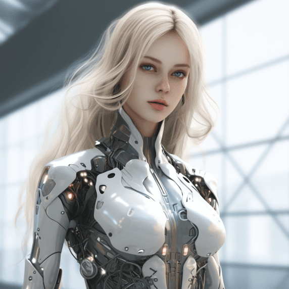 AI generated: a cyber-girl, very beautiful with long hairs, elegant pose, no background, white bg, highly detailed...
