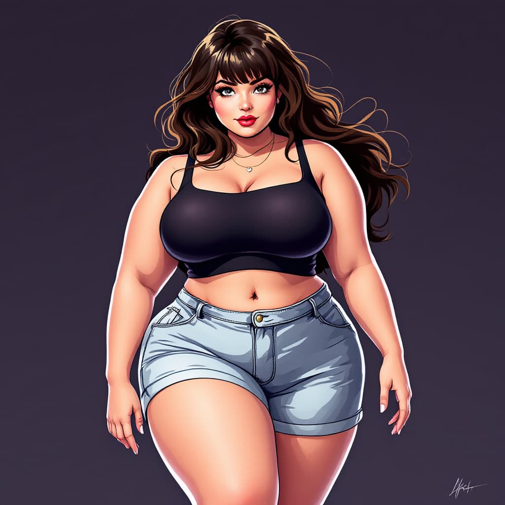 AI generated: thick cute girl, tight shorts, flat chest