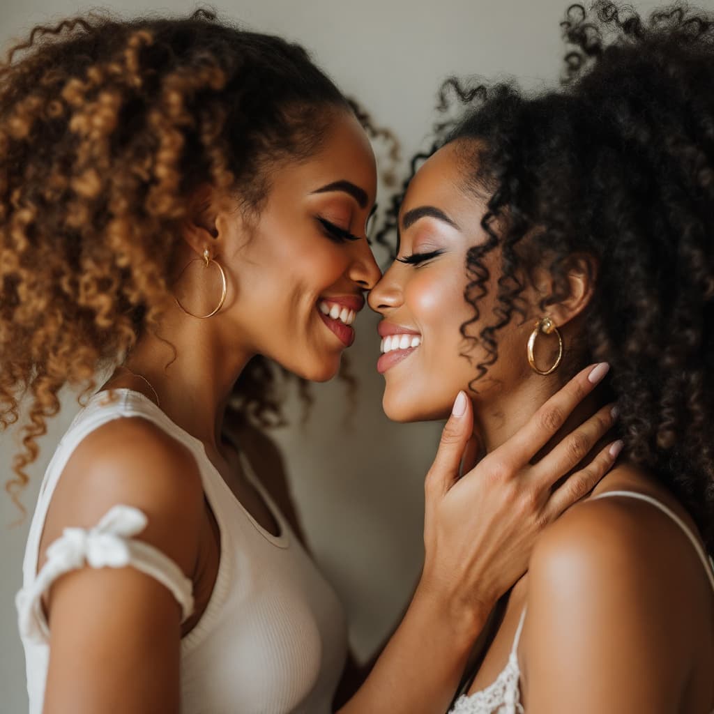 AI generated: two interracial women kissing