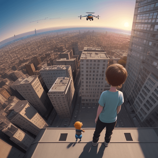AI generated: in pixar format wide air camera shot of the city and apartment buildings drone flies above the city ...