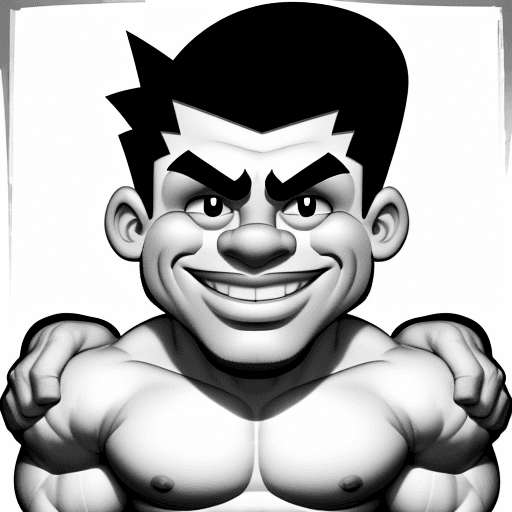 AI generated: a stylized black and white caricature that illustrates the upper body of a strong soccer Fan, with m...