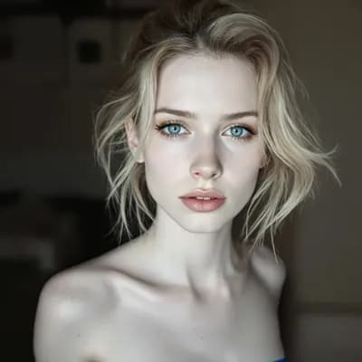 AI generated video: white skin blonde with skinny hot face with a bra and tennis skirt