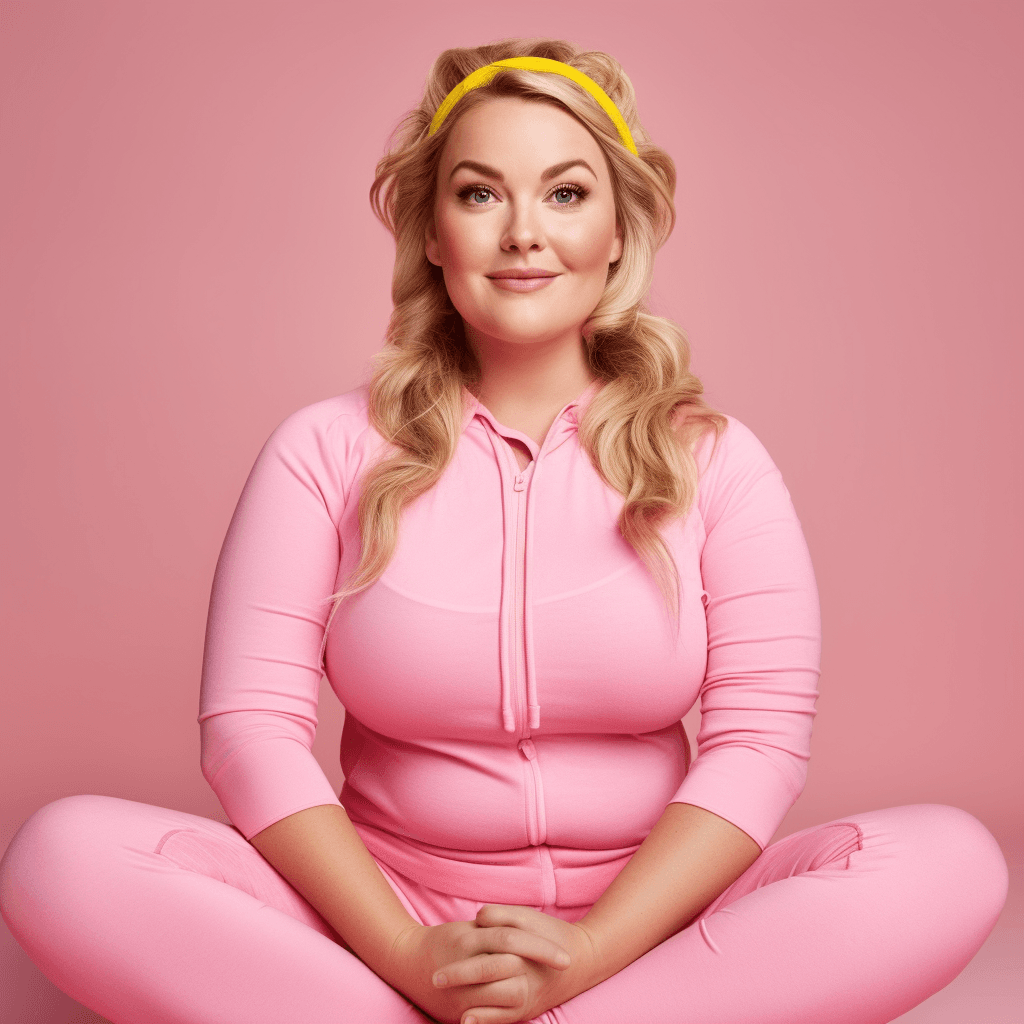 AI generated: Vogue style photo shoot of beautiful chubby 30 year old woman as character, fitness, detailed She is...