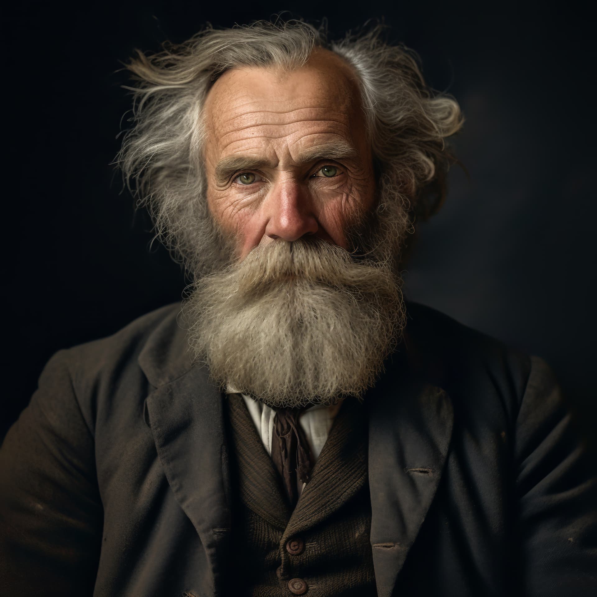 AI generated: Portrait of a bearded grandfather in the 1880s, super resolution, insane details, --q 2