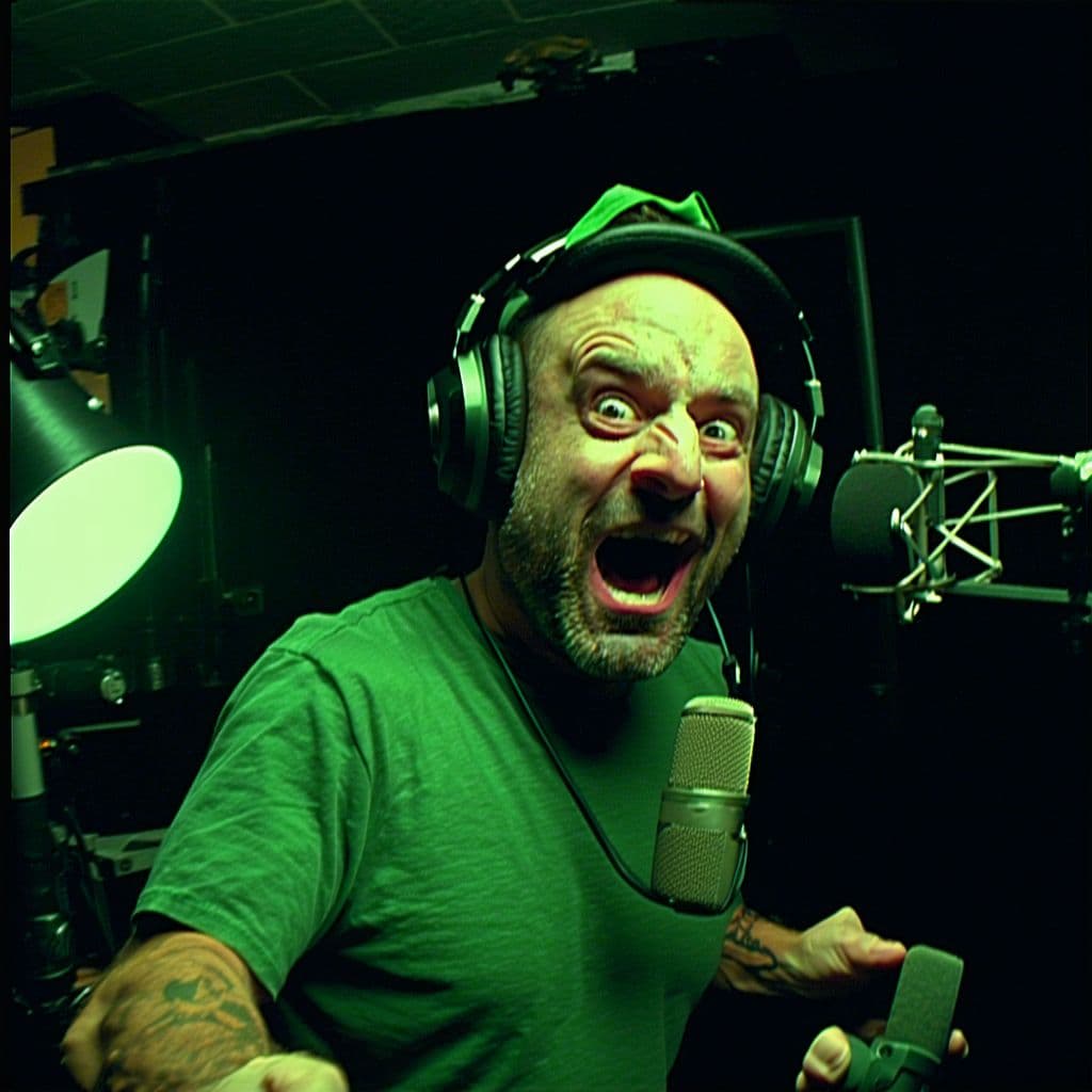 AI generated: Joe Rogan catches a leprechaun breaking onto his set during a podcast and chases after it in a panic...