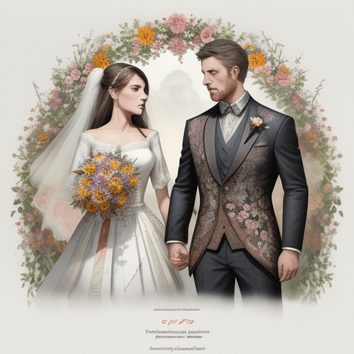 AI generated:  wedding invitation card with colorful flowers design, front view, watercolor, trending on artstatio...